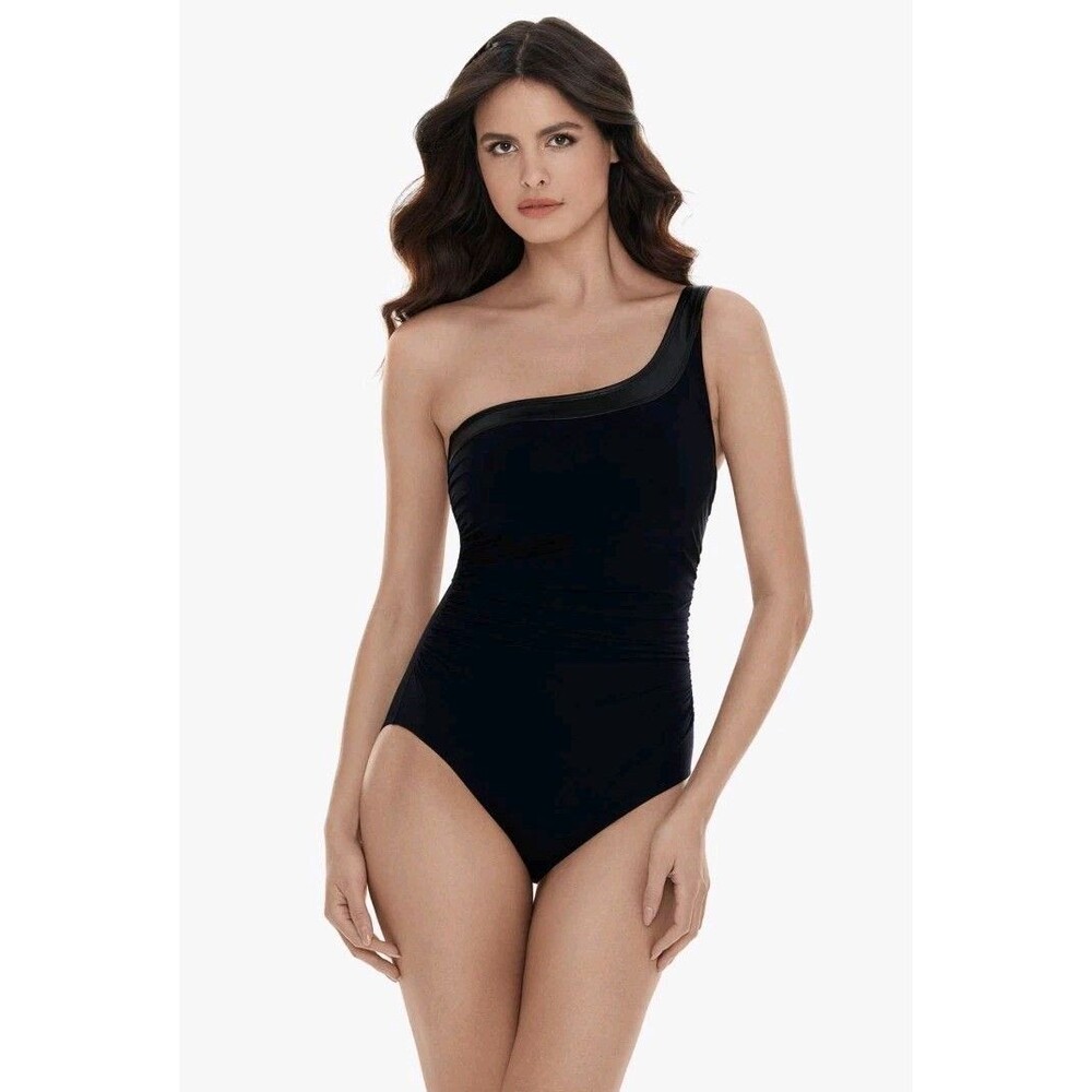 Magicsuit Moto Chic Lita One Piece Swimsuit Black Women's Size 16 One Shoulder